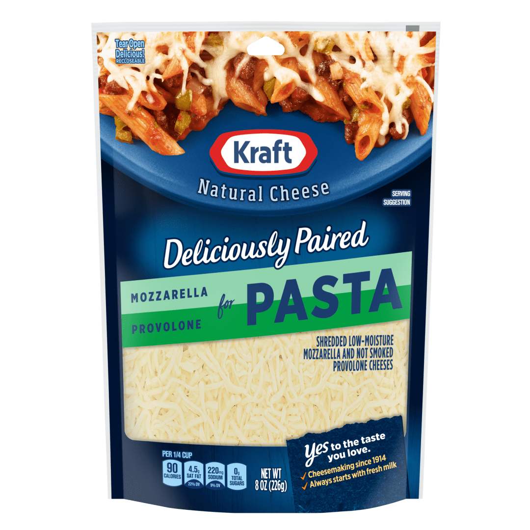 Kraft Deliciously Paired Mozzarella &amp; Provolone Shredded Cheese for Pasta, 8 oz Bag