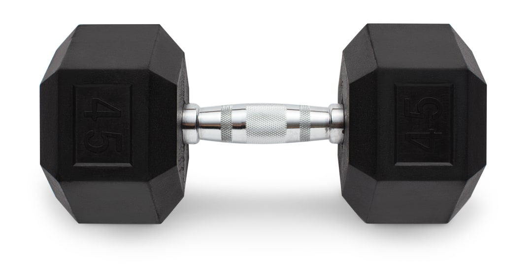 Rubber Hex Dumbbell, 45 Lbs.