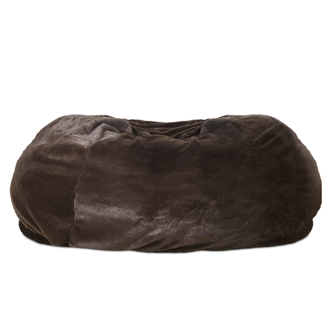 FurHaven Plush Faux Fur Orthopedic Fur Ball Dog Bed, Refillable Beanbag-Style, Espresso, Large