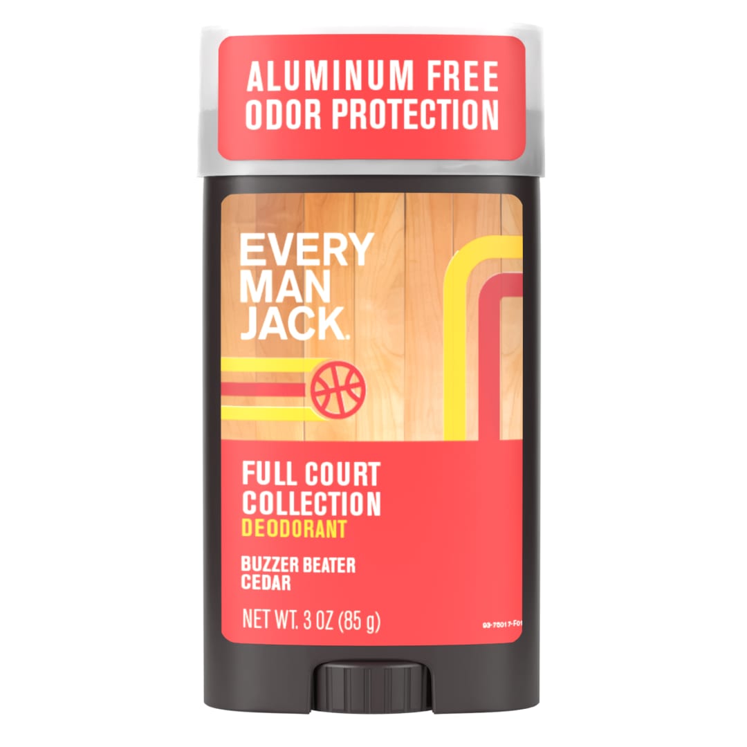 Every Man Jack Full Court Collection Buzzer Beater Cedar Men’s Deodorant - Stay Fresh with Aluminum Free Deodorant For all Skin Types - Odor Crushing, Long Lasting, with Naturally Derived Ingredients - 3 oz