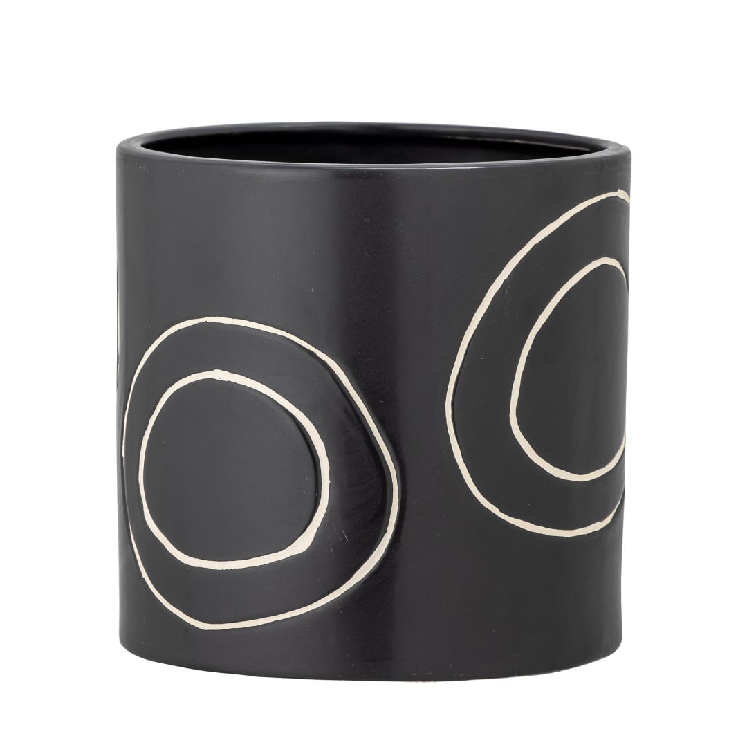82058239 - Troy Flowerpot, Black, Stoneware STOCK: 24