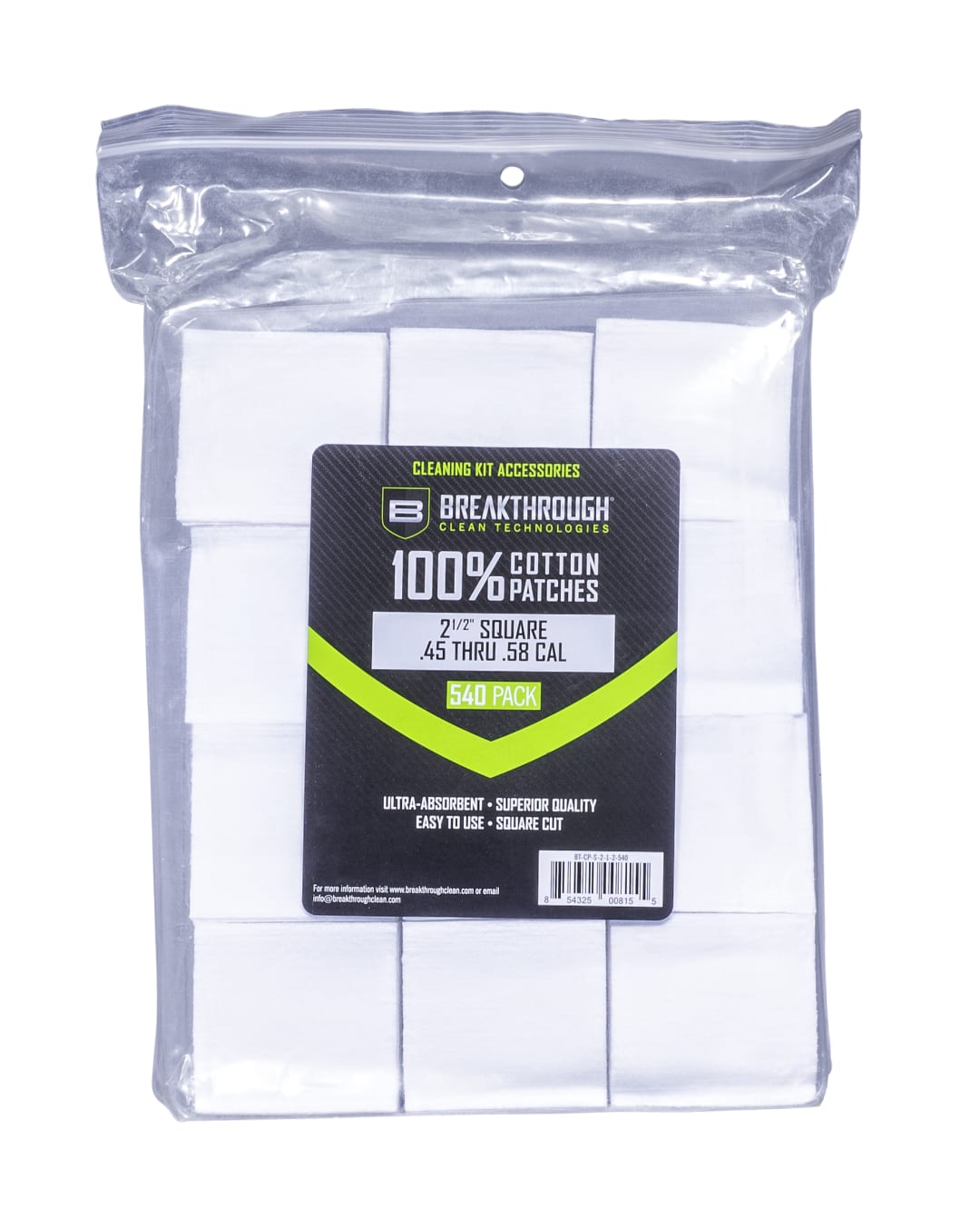 BCT™ Cotton Patches, 2.5" Square, .45 Thru .58 Caliber, 540-Pack