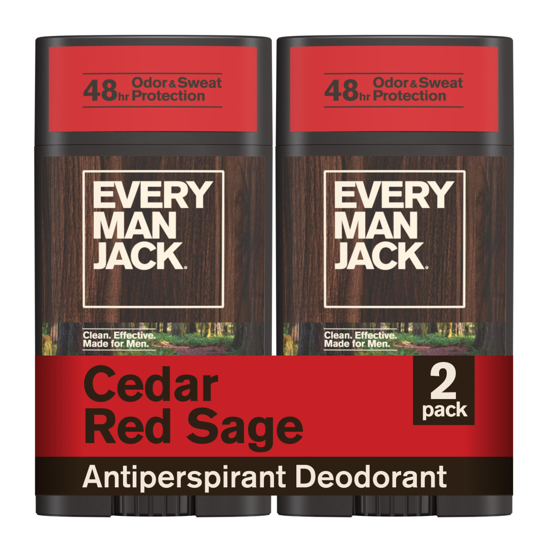 Every Man Jack Men’s Cedar Red Sage Antiperspirant Deodorant – New & Improved Formula – 48-Hour Odor & Sweat Defense– 2.6 oz (2 Pack)