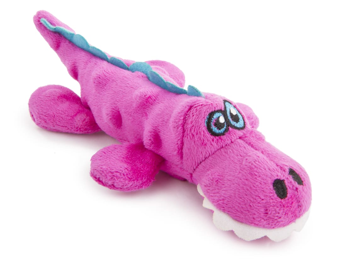 goDog Gators Squeaky Dog Toy, Plush with Chew Guard Technology, Pink, Mini
