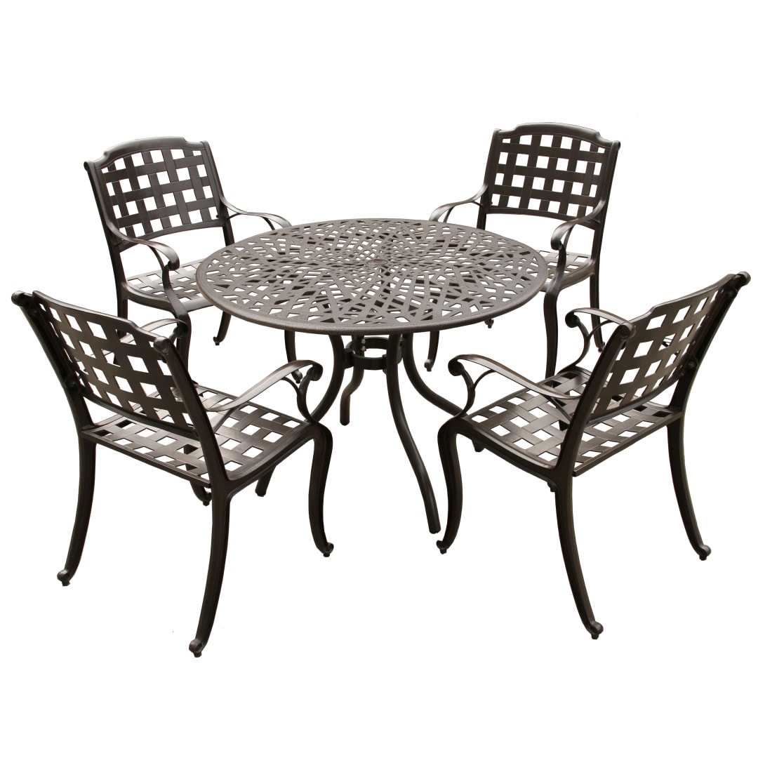 Modern Ornate Outdoor Mesh Aluminum 48-in Brown Round Patio Dining Set with Four Chairs