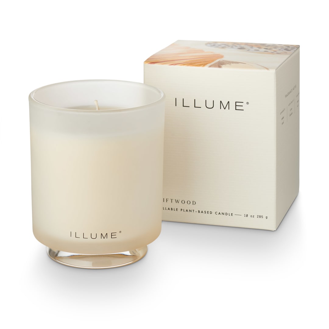 4537500500 - Driftwood Box Glass Candle, White, STOCK: 63