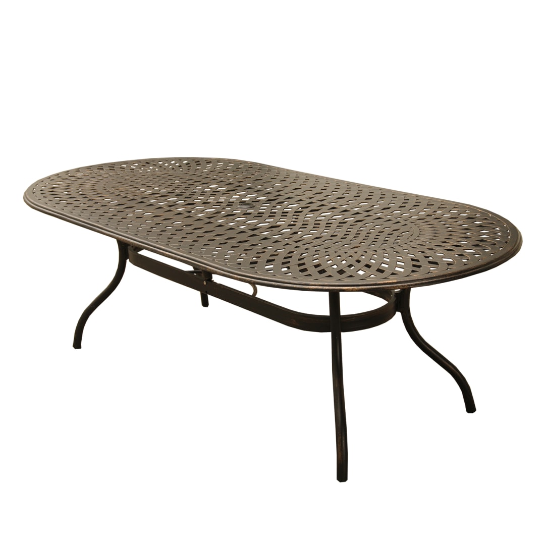 Contemporary Modern Outdoor Mesh Lattice Aluminum 95 inch Bronze Oval Dining Table