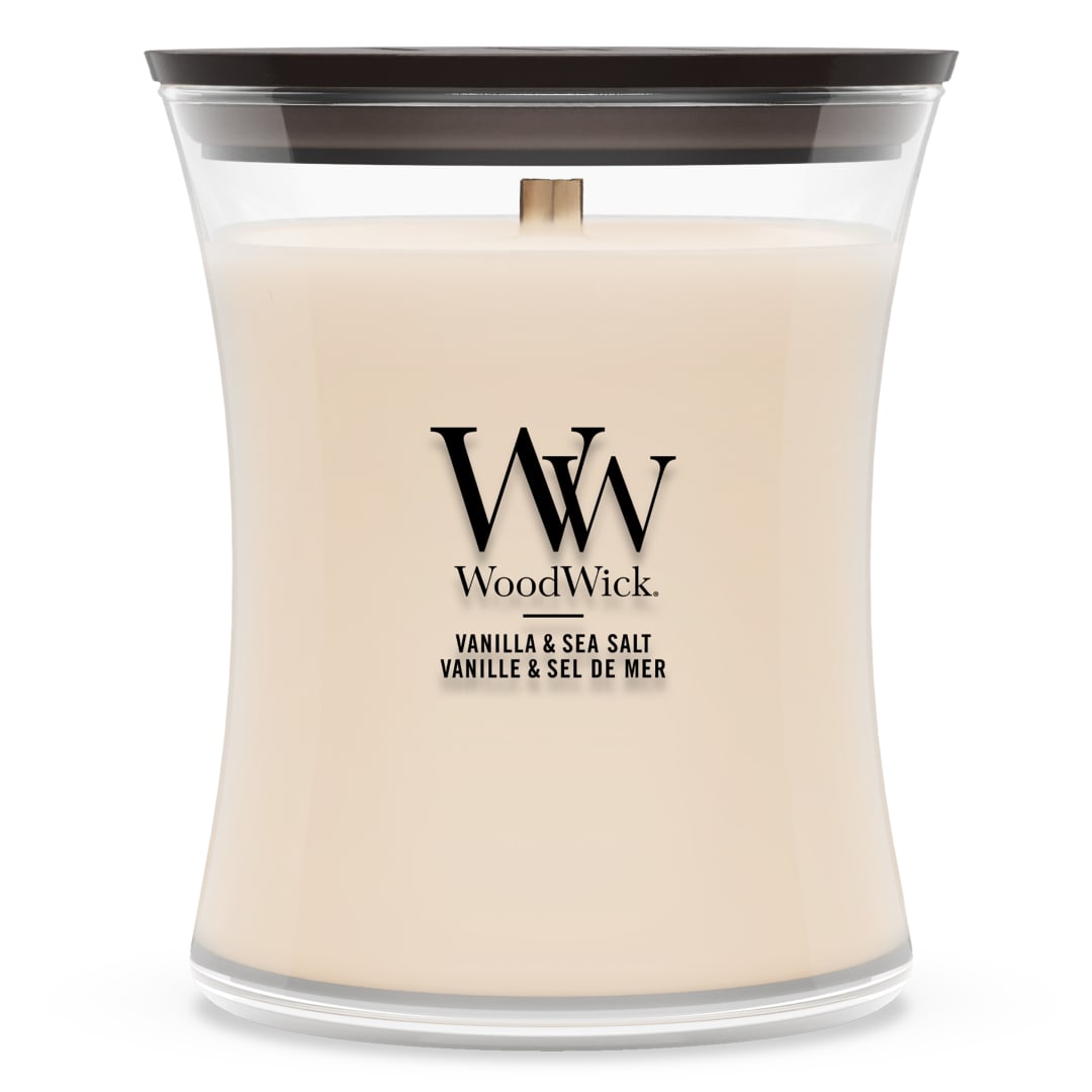 WoodWick | Vela mediana | Vainilla y sal marina | Gran regalo para mujeres