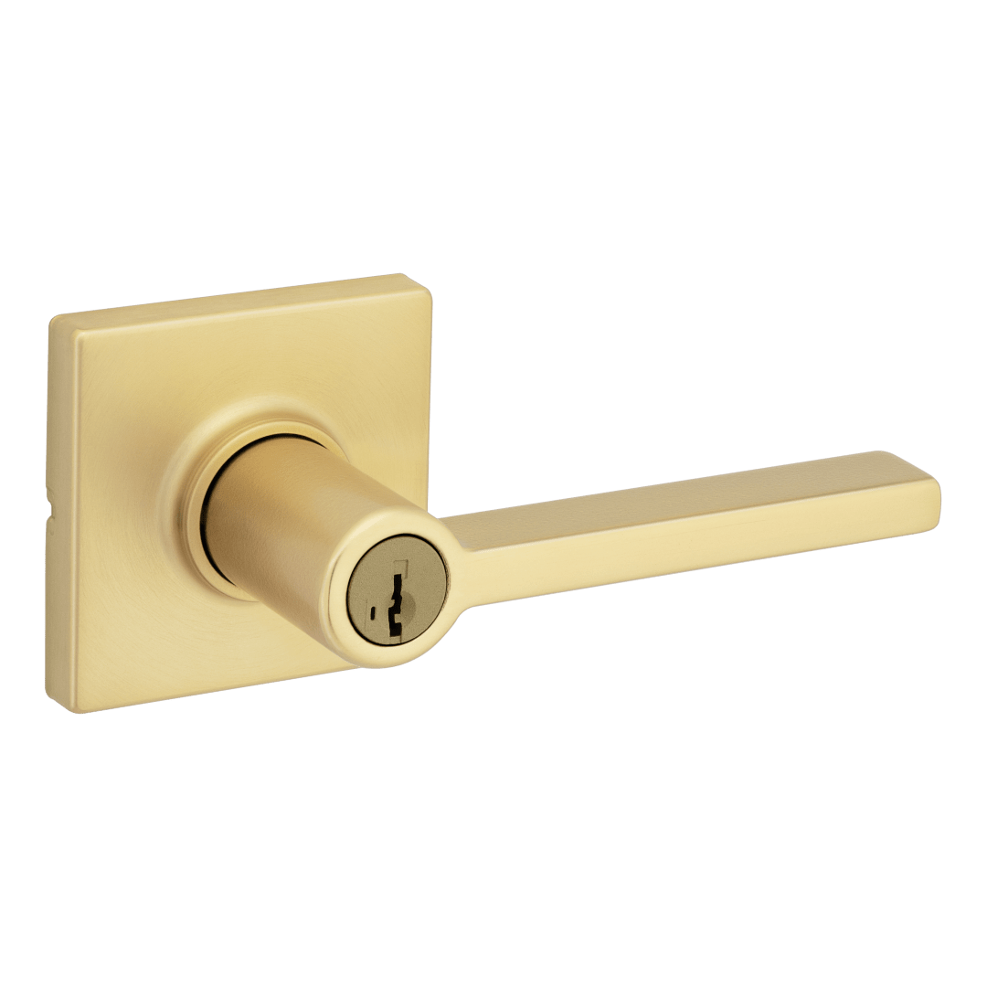Casey Square Keyed Entry Lever  in Satin Brass