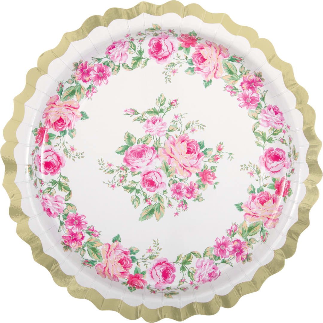 Golden Garden Party Ornate Scalloped Edge Round 11" Banquet Plate, 8ct - Foil Board