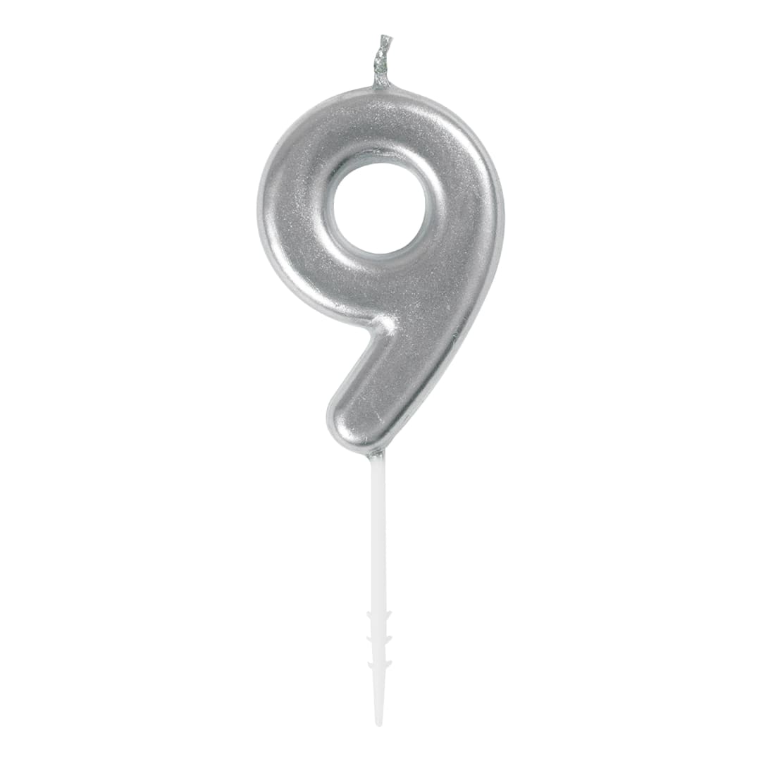 Mini Metallic Silver Number 9 Pick Birthday Candle