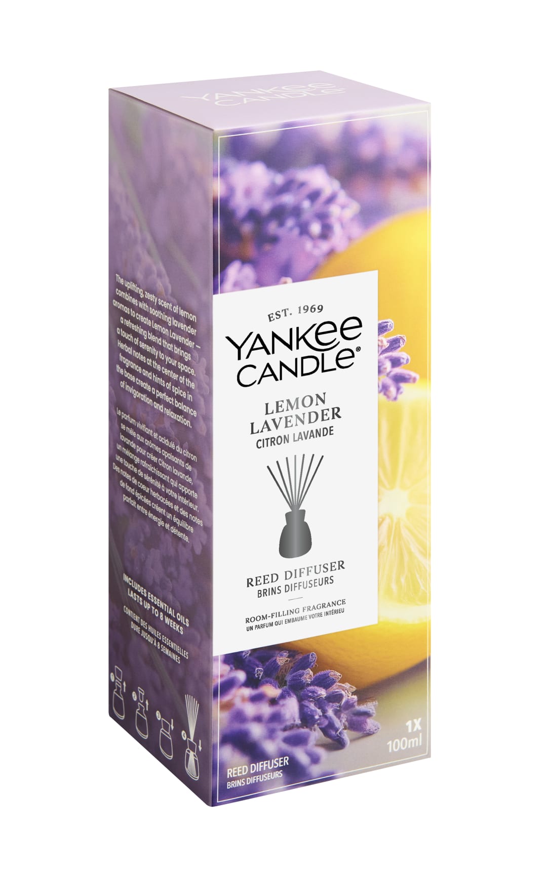 Yankee Candle Difusor de varillas | Lemon Lavender | Para espacios pequeños a medianos | Hasta 10 semanas de fragancia