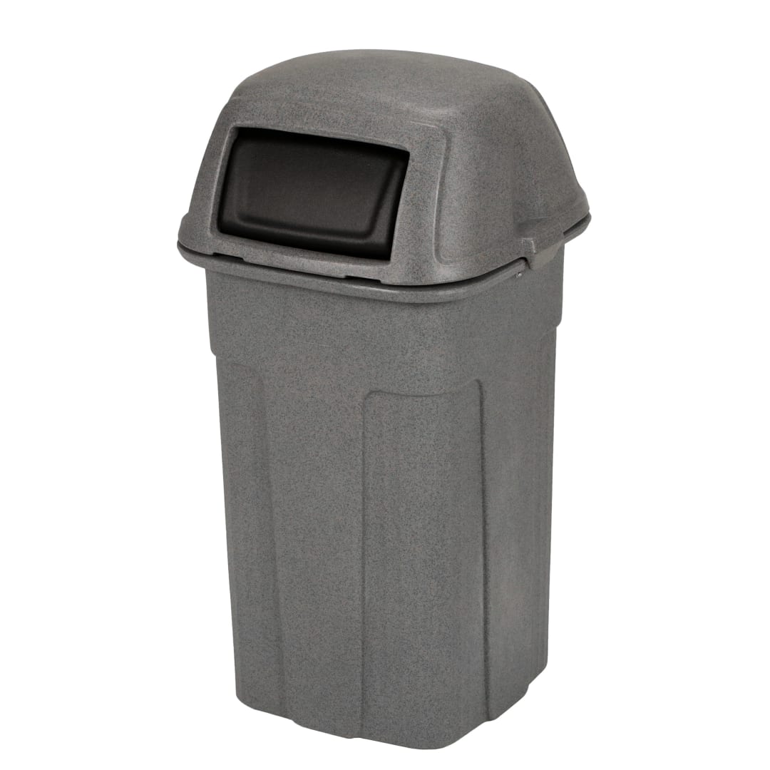 Slimline 50 Gal Square Trash Can with Hinged Dome Lid and Cart Corral - Graystone