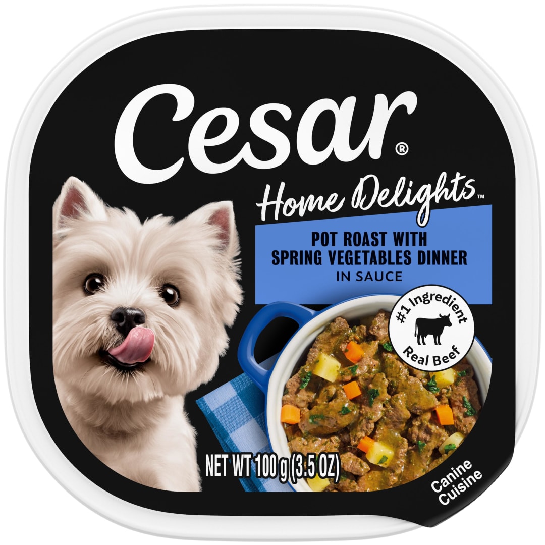 CESAR HOME DELIGHTS Adult Soft Wet Dog Food Pot Roast with Spring Vegetables Dinner in Sauce, (24) 3.5 oz. Easy Peel Trays