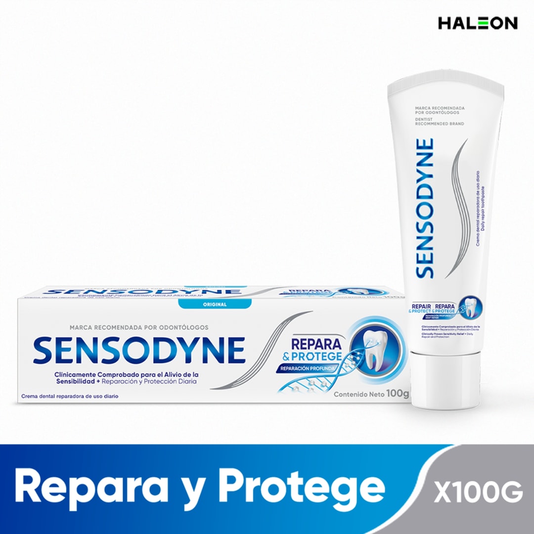 Crema Dental Sensodyne Repara y Protege, alivio de la sensibilidad dental x 100 Gr