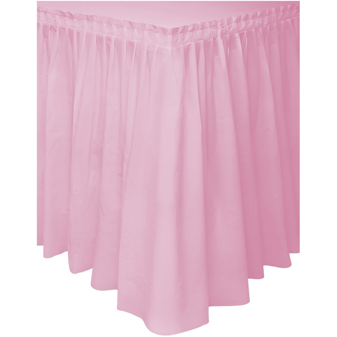 Lovely Pink Solid Plastic Table Skirt, 29" x 14 ft