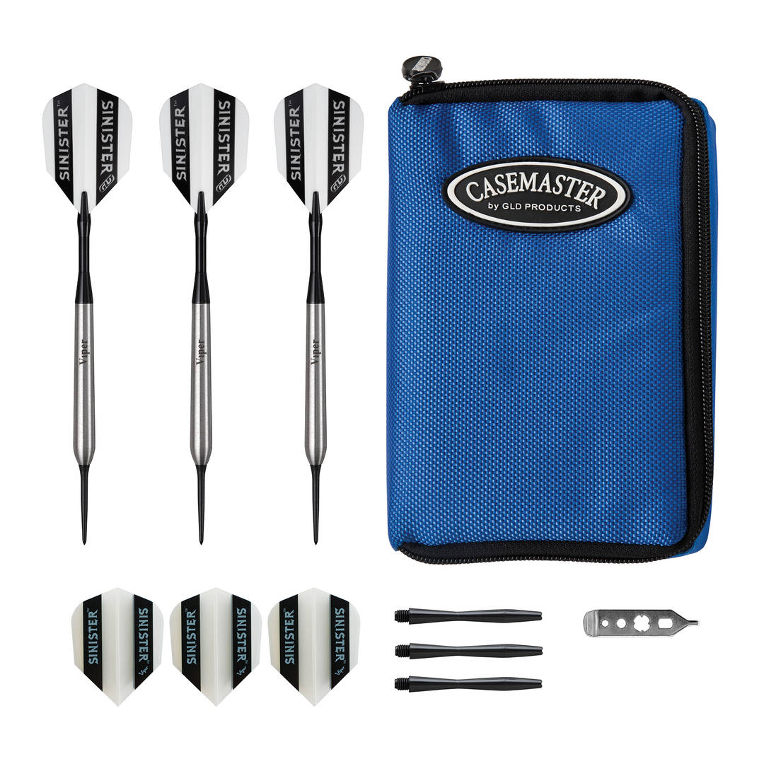 Viper Sinister Tungsten Steel Tip Darts 25 Grams and Casemaster Select Blue Nylon Dart Case