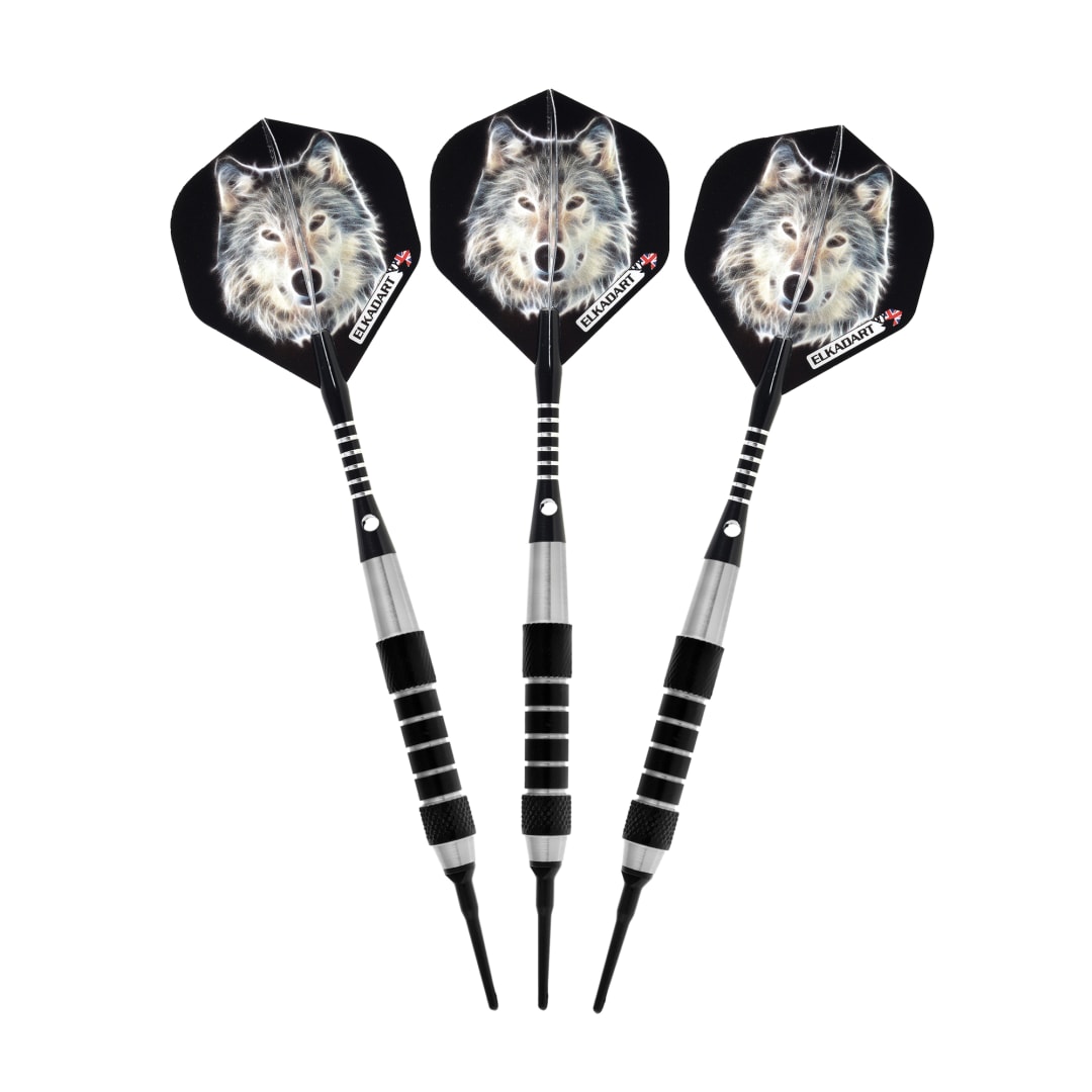 Elkadart Lone Wolf Soft Tip Darts Silver With Black Knurling 16 Grams