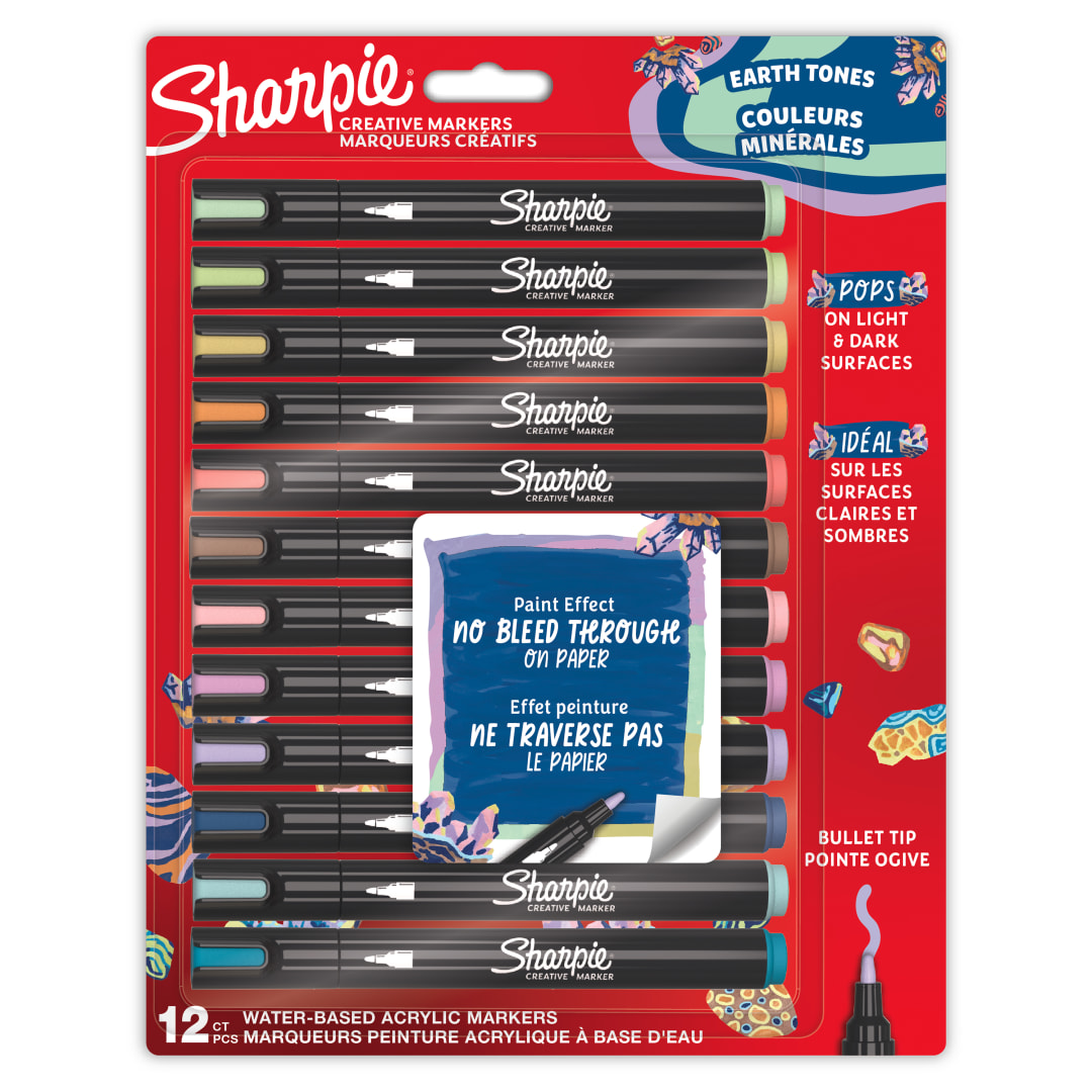 Sharpie Creative Markers, Earth Tones, Water-Based Acrylic Markers, Bullet Tip, Assorted Colors, 12 Count