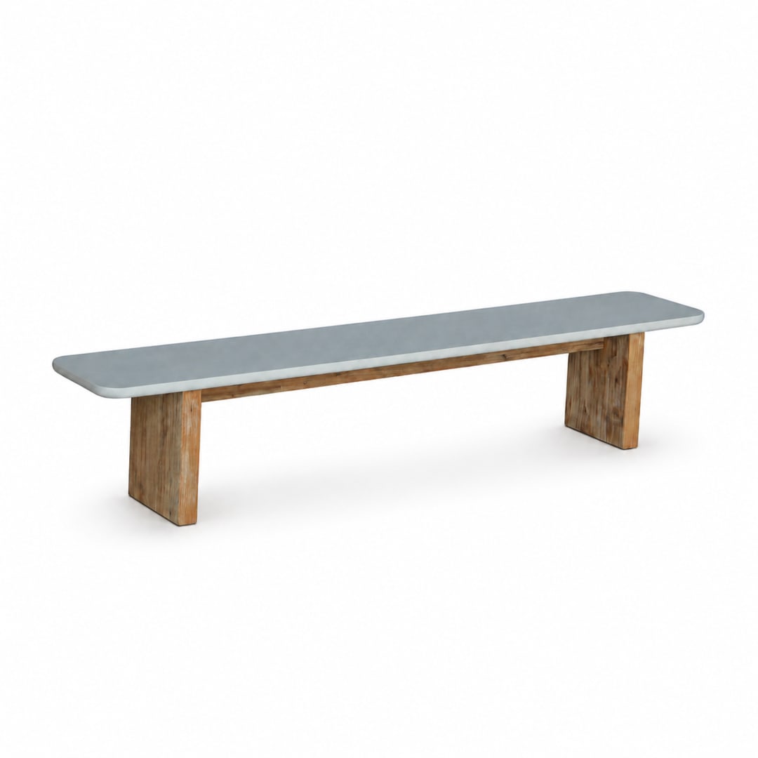 Modern Indoor/Outdoor Matte White 86.6" Poly-Fiber Bench with Acacia Wood Base