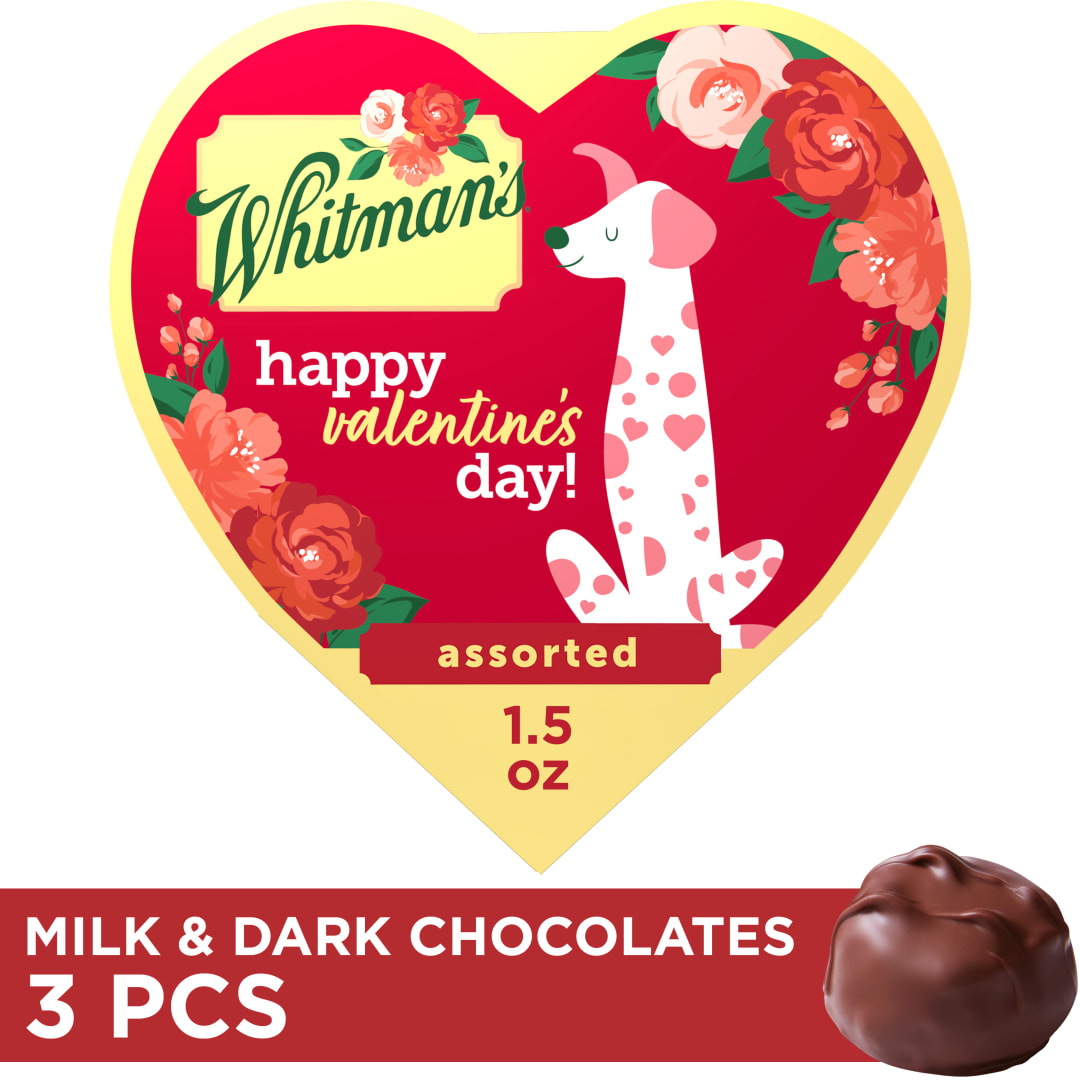 WHITMAN'S SAMPLER Valentine's Day Animal Friends Assorted Milk & Dark Chocolate Candy Heart Gift Box, 1.5 oz.