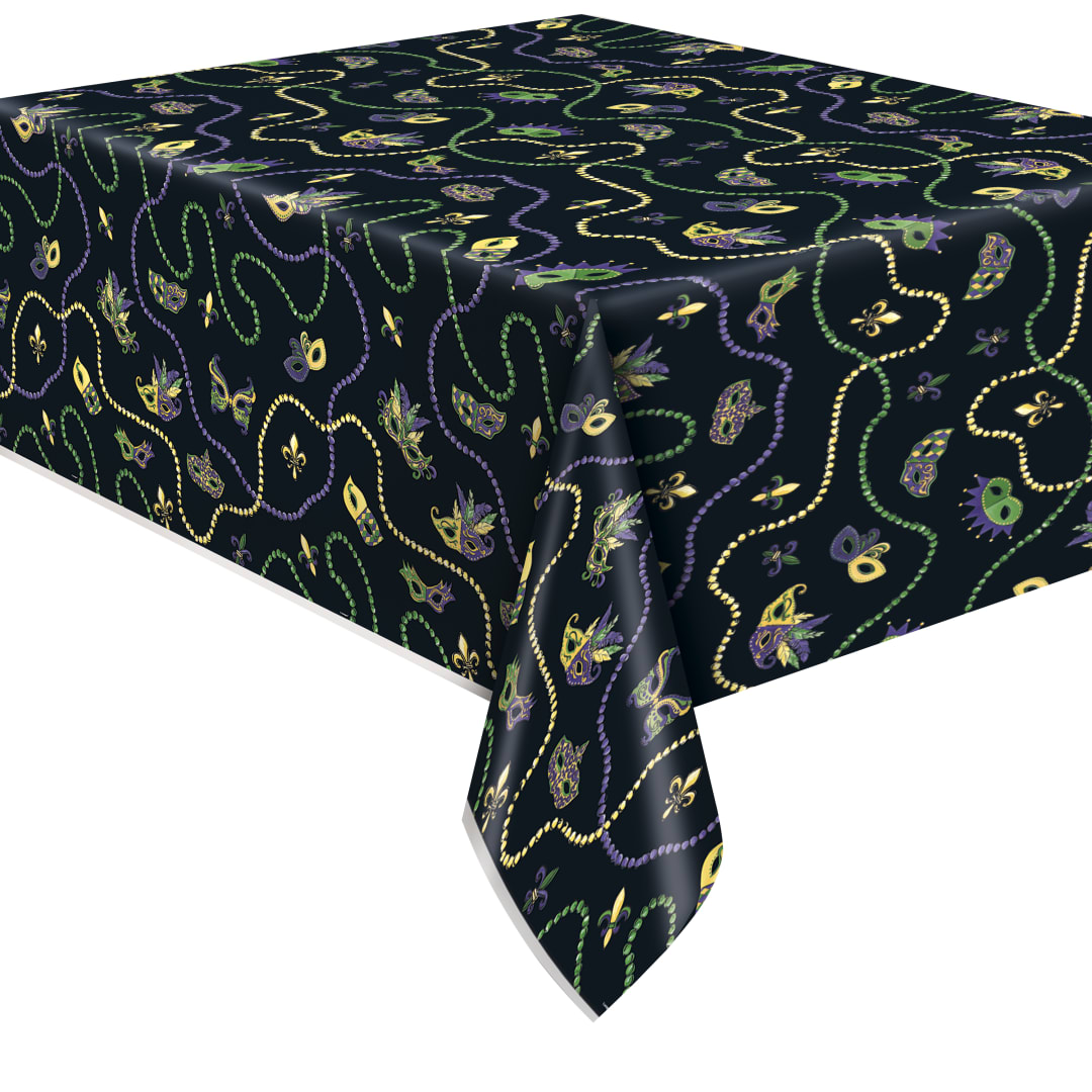 Mardi Gras Rectangular Plastic Table Cover, 54" x 84"