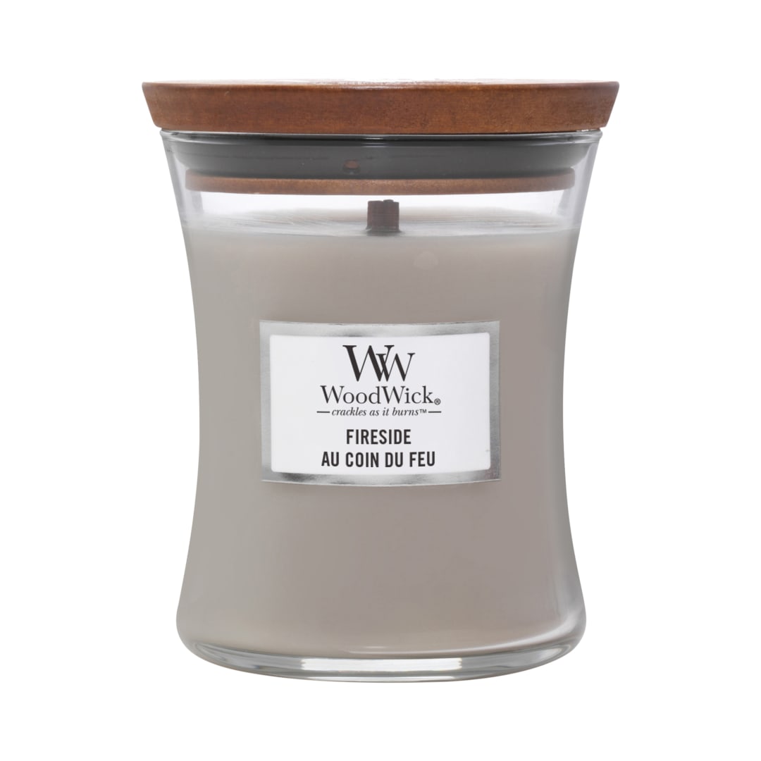 WoodWick Vela perfumada hourglass mediana | Fireside | con mecha crepitante | Tiempo de combustión: hasta 60 horas | Regalos para mujeres