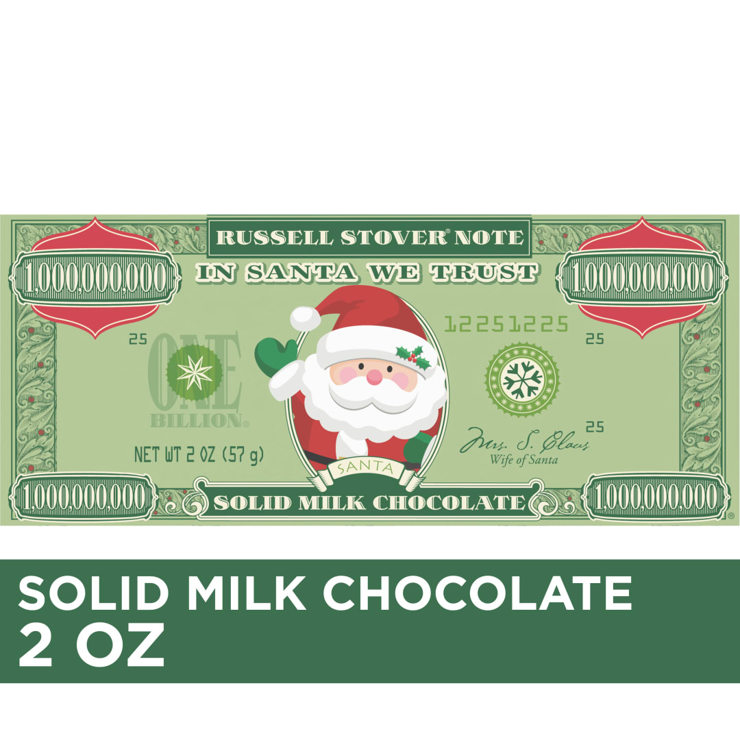 RUSSELL STOVER Christmas Santa Money Solid Milk Chocolate Candy Bar, 2 oz.