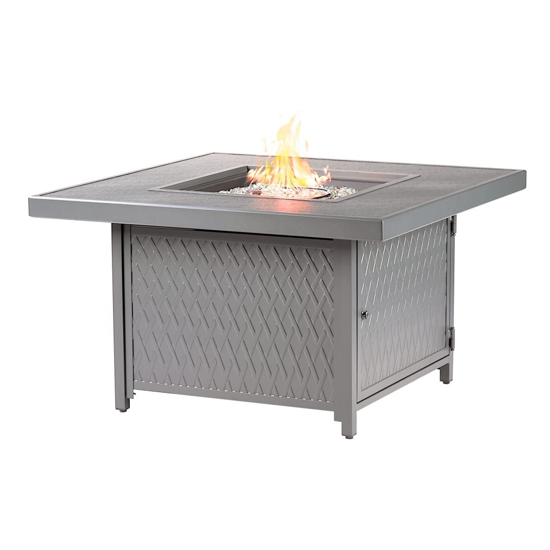 Square 42 in. x 42 in. Aluminum Propane Fire Pit Table with Glass Beads, Two Covers, Lid, 55,000 BTUs in Grey Finish