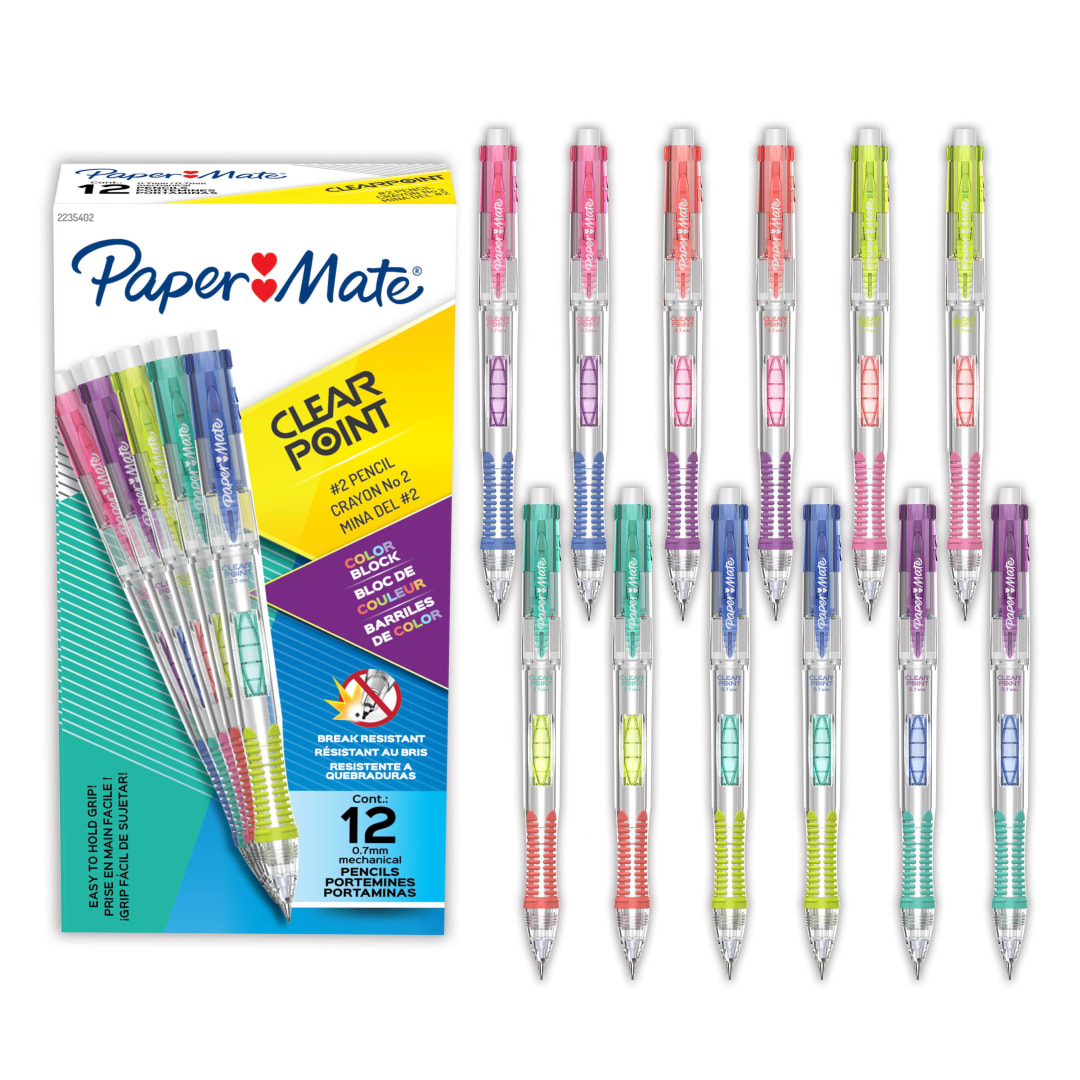 Paper Mate Clearpoint Mechanical Pencil, Colour Block Edition, HB #2 Lead (0.7 mm), 12 Count