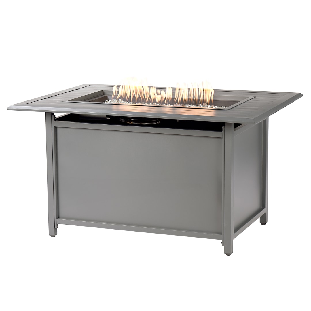 Rectangular 46 in. x 31 in. Aluminum Propane Fire Pit Table, Glass Beads, Two Covers, Lid, 55,000 BTUs in Grey Finish