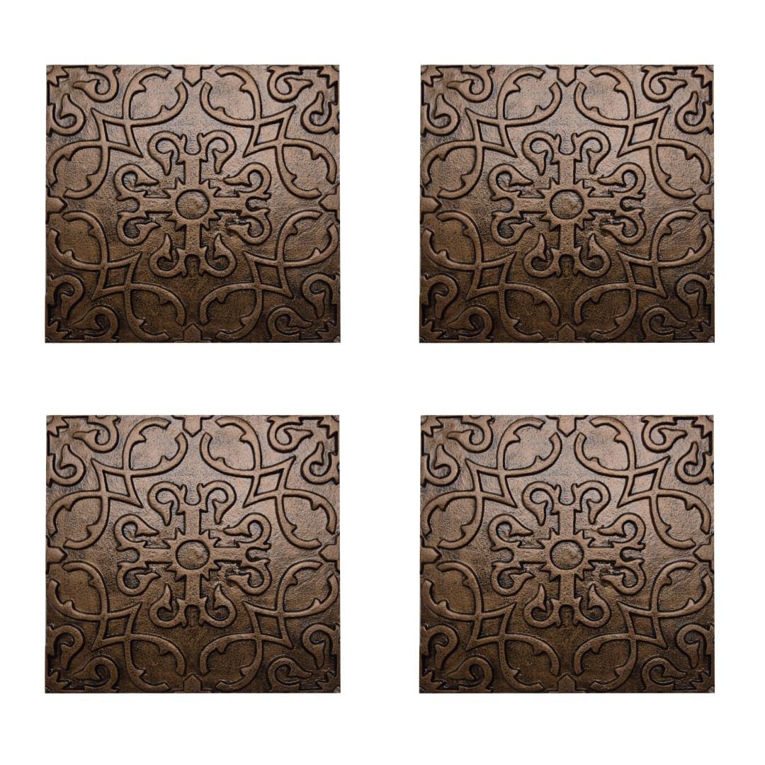 Cast Aluminum Metal 12-inch Ornate Bronze Square Stepping Stone Paver Four Pack