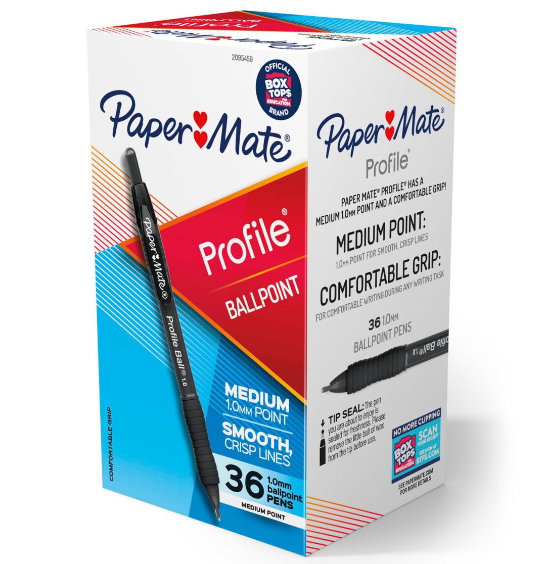Paper Mate® Ballpoint Pen, Profile Retractable Pen, Medium Point (1.0mm), Black, 36 Count