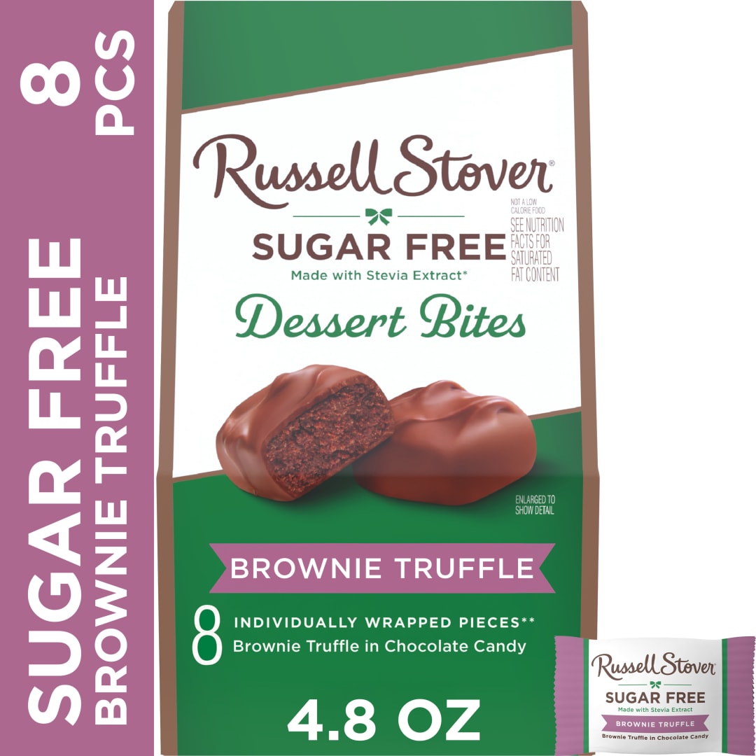 RUSSELL STOVER Sugar Free Brownie Truffle in Chocolate Candy Dessert Bites, 4.8 oz.