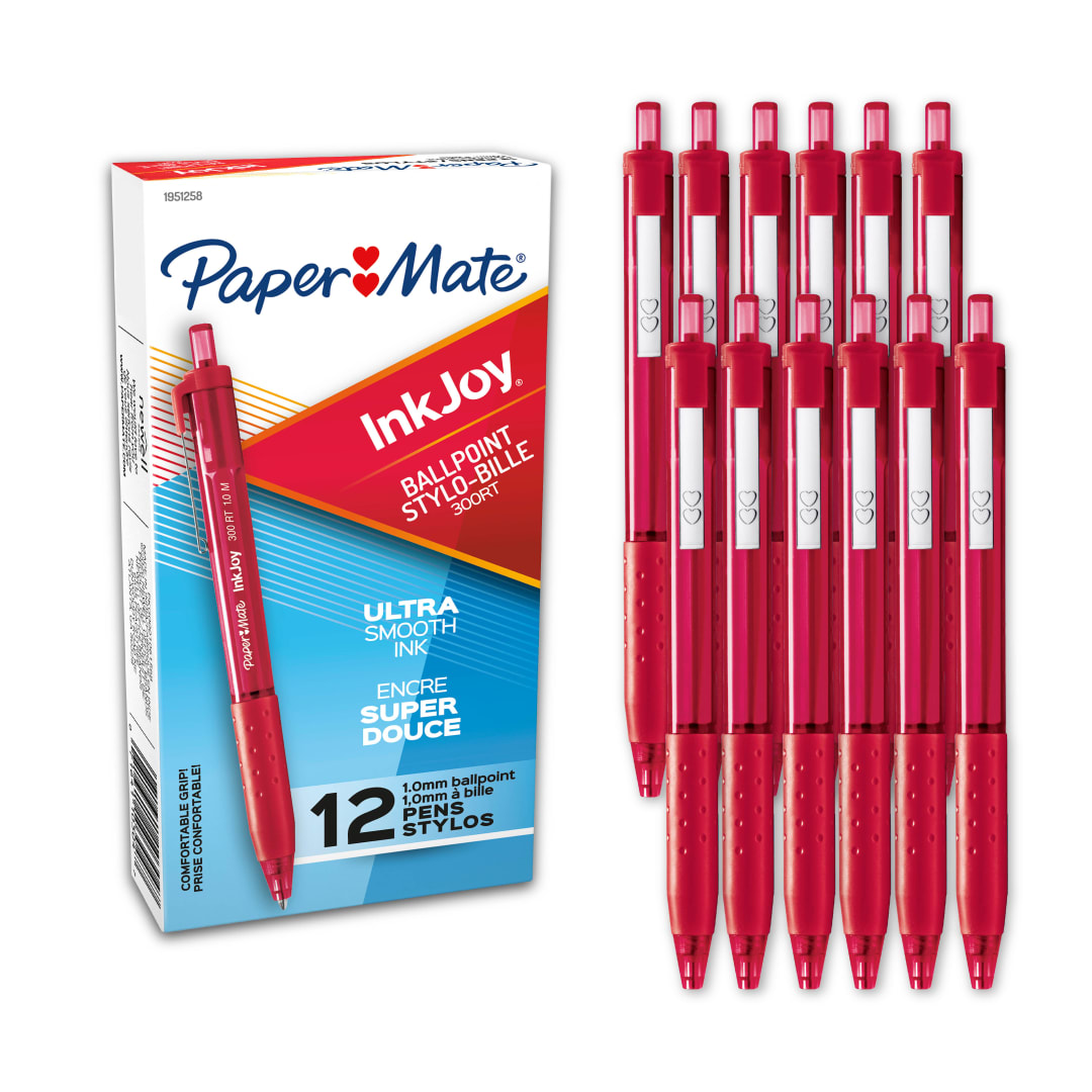 Stylos à bille Paper Mate InkJoy 300RT, stylos rétractables, pointe moyenne (1,0 mm), rouge, 12 unités