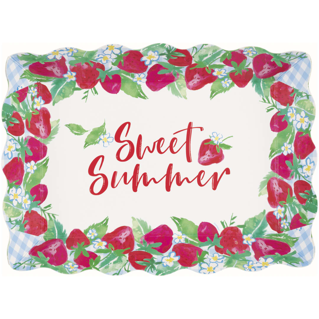 Sweet Strawberry "Sweet Summer" Scalloped Edge Paperboard Serving Tray