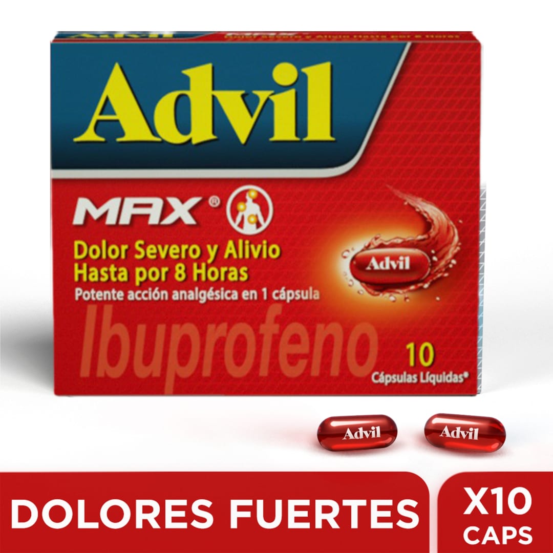 Advil Max Alivio De Los Dolores Asociados a La Inflamacion, IBUPROFENO, X 10 CAPS*​