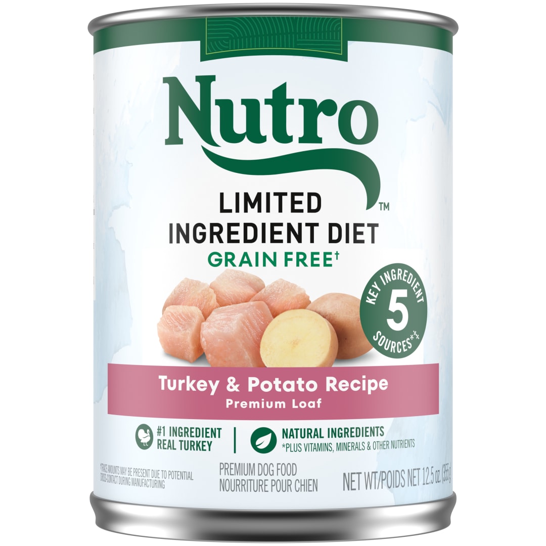 NUTRO Limited Ingredient Diet Adult Canned Soft Wet Dog Food Premium Loaf Turkey & Potato Recipe, (12) 12.5 oz. Cans