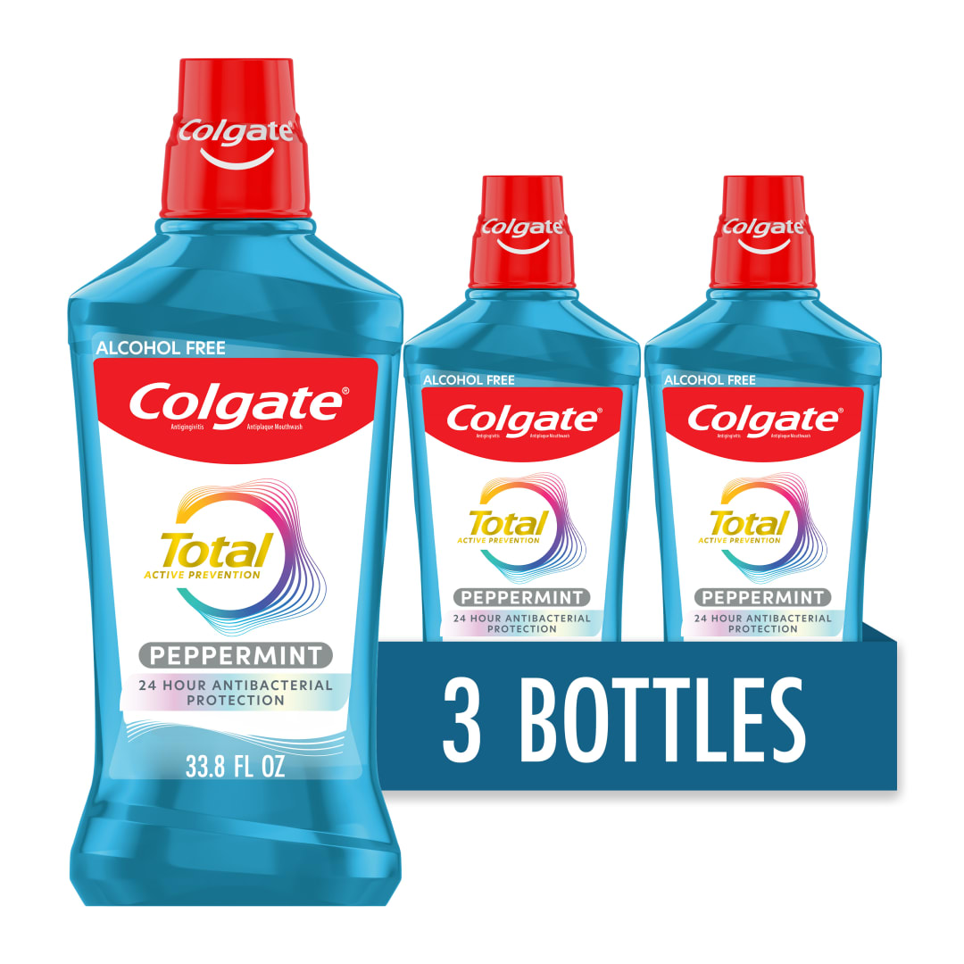 Colgate Total Alcohol Free Mouthwash, Peppermint, 3 Pack, 500 mL Each