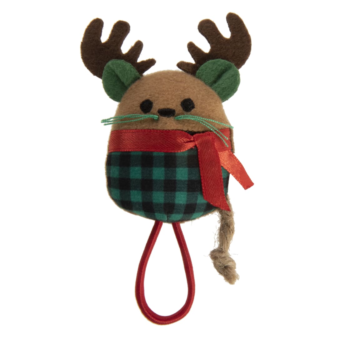 SmartyKat Lively Launcher Moose Plush Holiday Cat Toy, Interactive Bungee Teaser Toy with Elastic