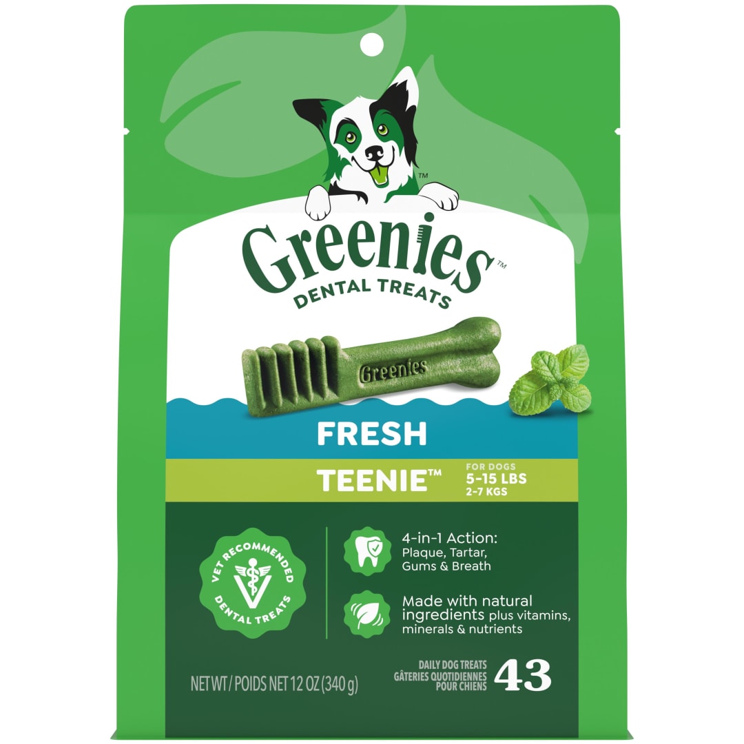 GREENIES TEENIE Natural Dog Dental Care Chews Oral Health Dog Treats Fresh Flavor, 12 oz. Pack (43 Treats)