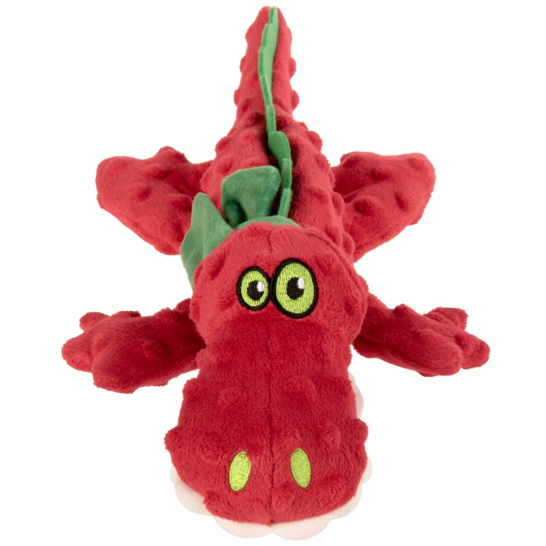 goDog Holiday Collection Gator Squeaky Dog Toy, Plush with Chew Guard Technology, Red, Small