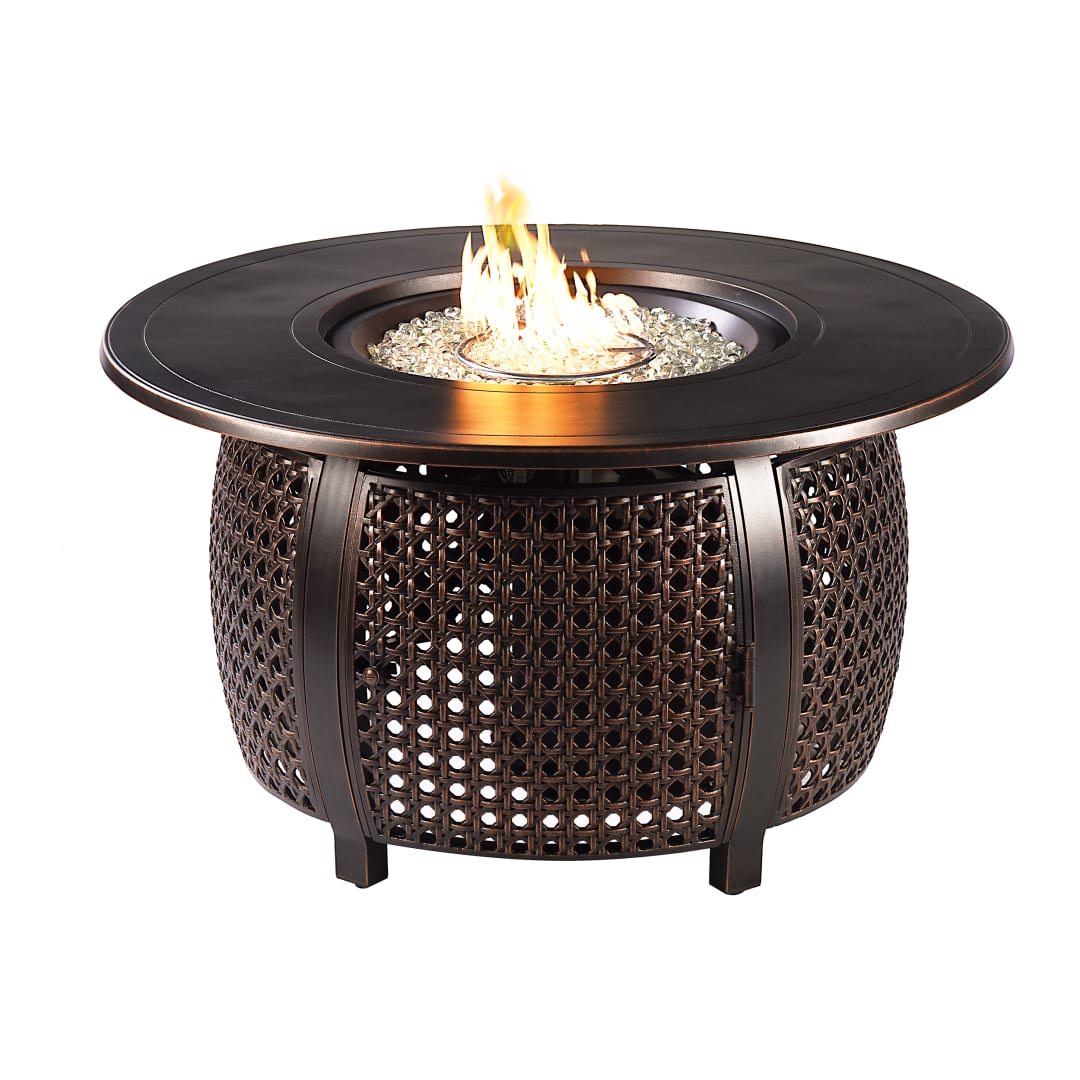 Aluminum Outdoor 44 in. Round Propane Fire Table with Fire Beads, Lid, Propane Tank Cover and Table Fabric Covers in Antique Copper Finish