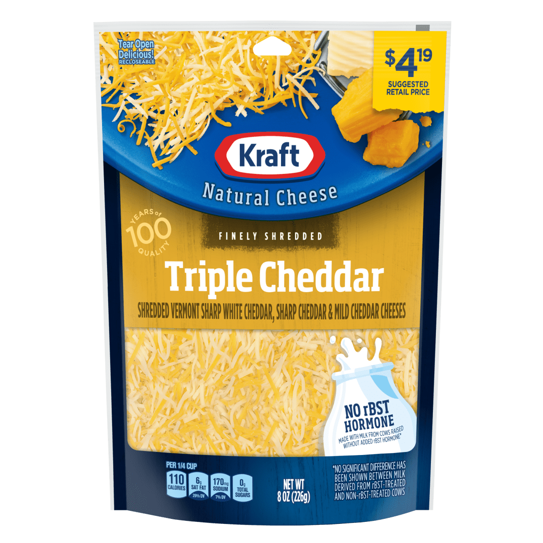 Kraft Natural Cheese-Fine Shreds Triple Cheddar, 8 oz Pouch