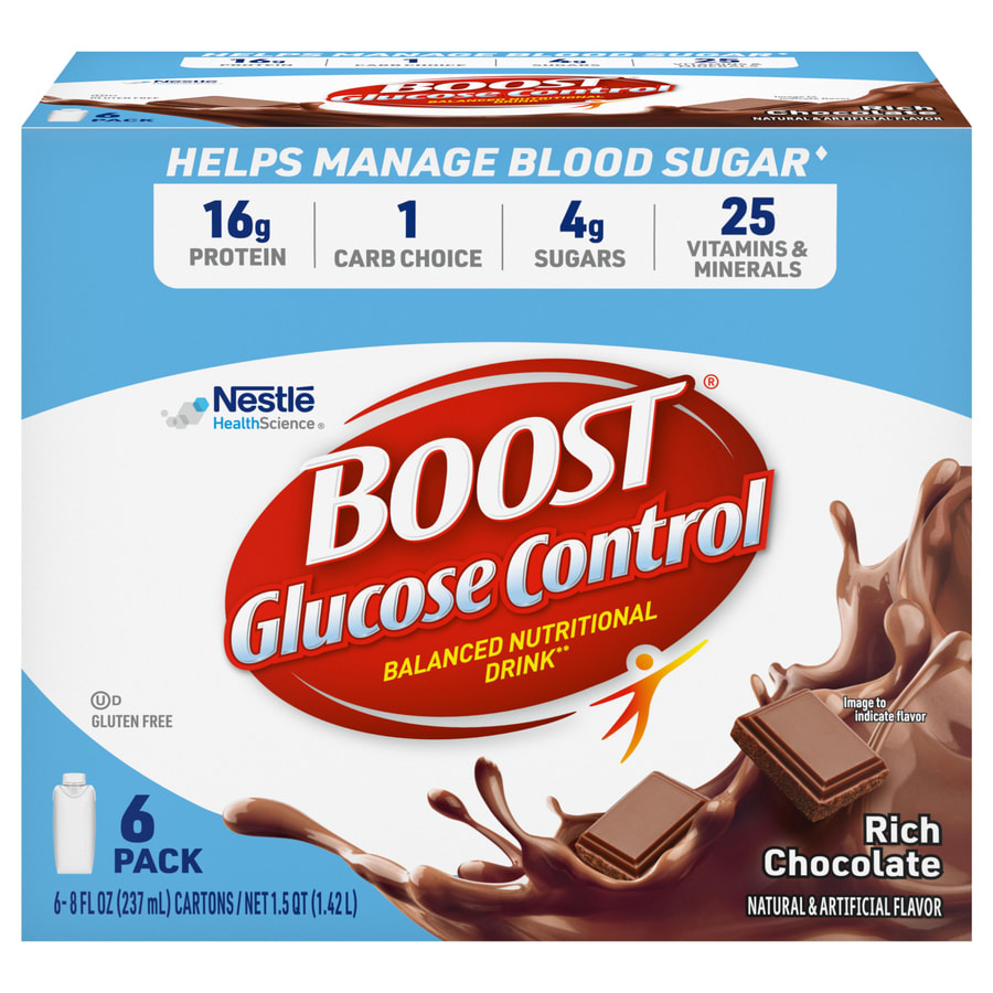 BOOST Glucose Control Nutritional Drink Protein Shakes, Rich Chocolate, 8 fl oz, 6 Pack