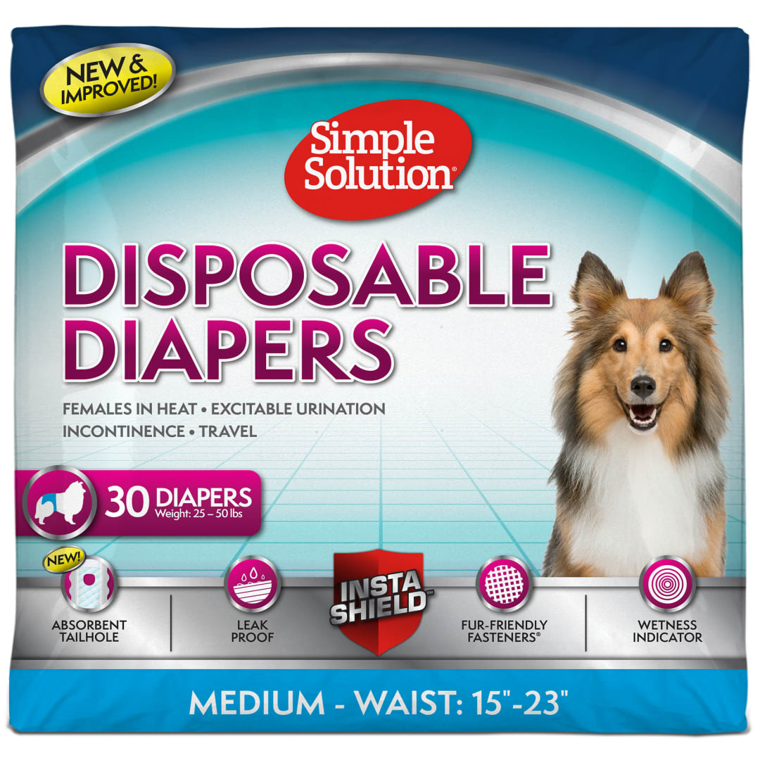 Simple Solution True Fit Disposable Dog Diapers for Female Dogs - Super Absorbent with Wetness Indicator - Medium (Waist 15-23 in) - 30 Count