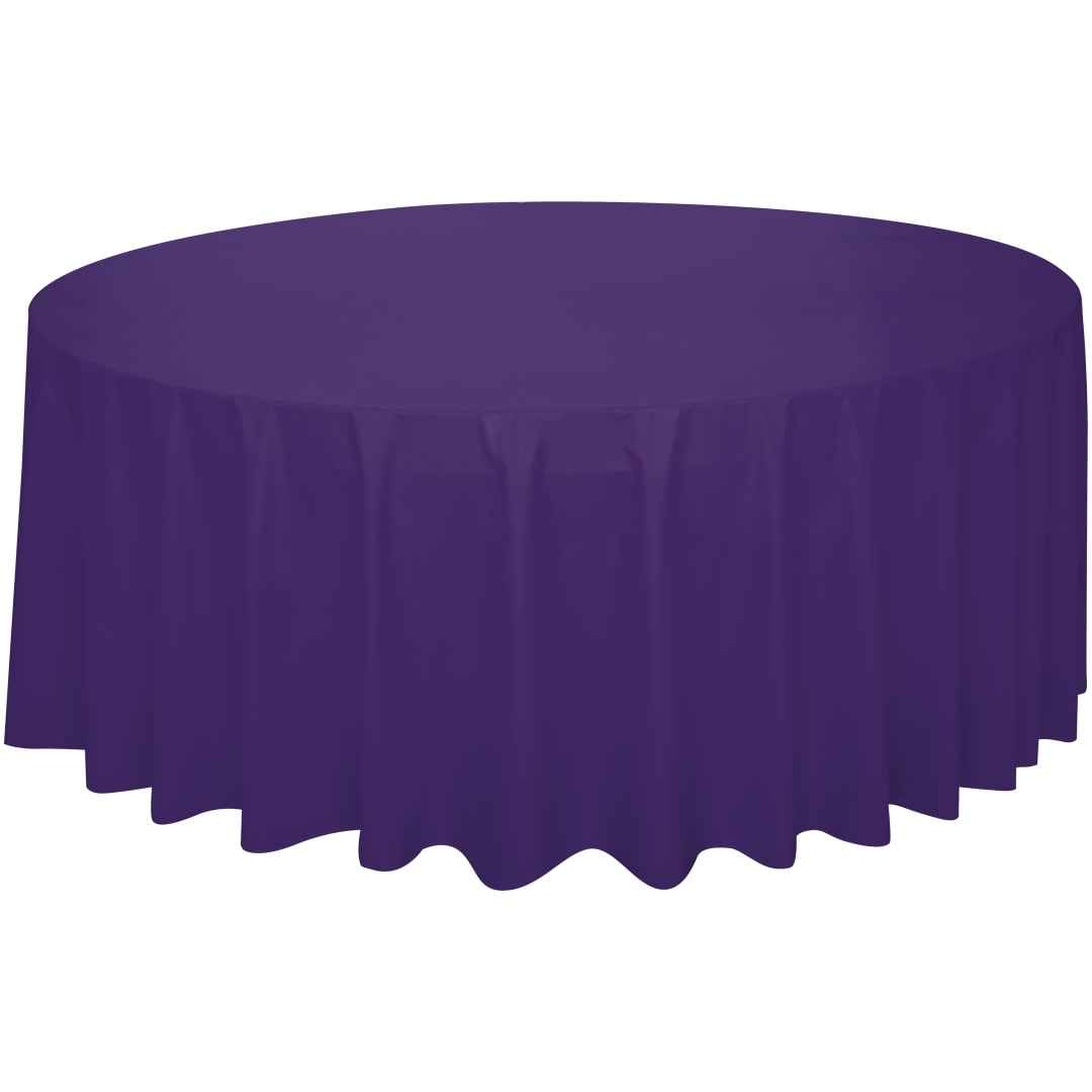 Deep Purple Solid Round Plastic Table Cover, 84"