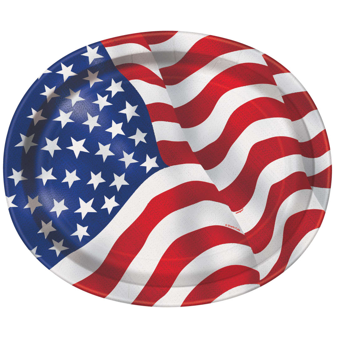 USA Flag Paper Oval Plates, 8ct