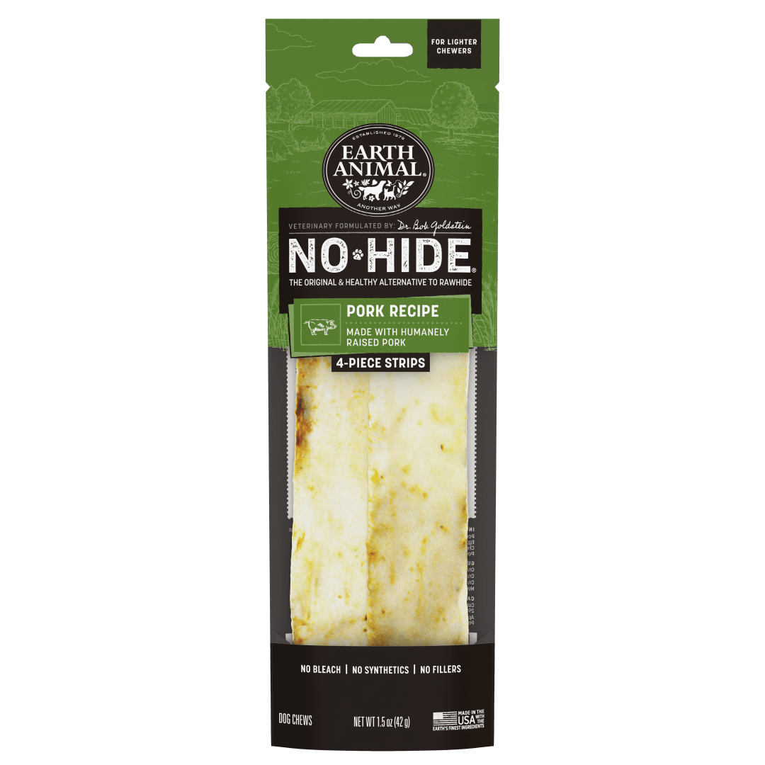 Earth Animal No-Hide Strips Pork Recipe Dog Treat, 4 Pack