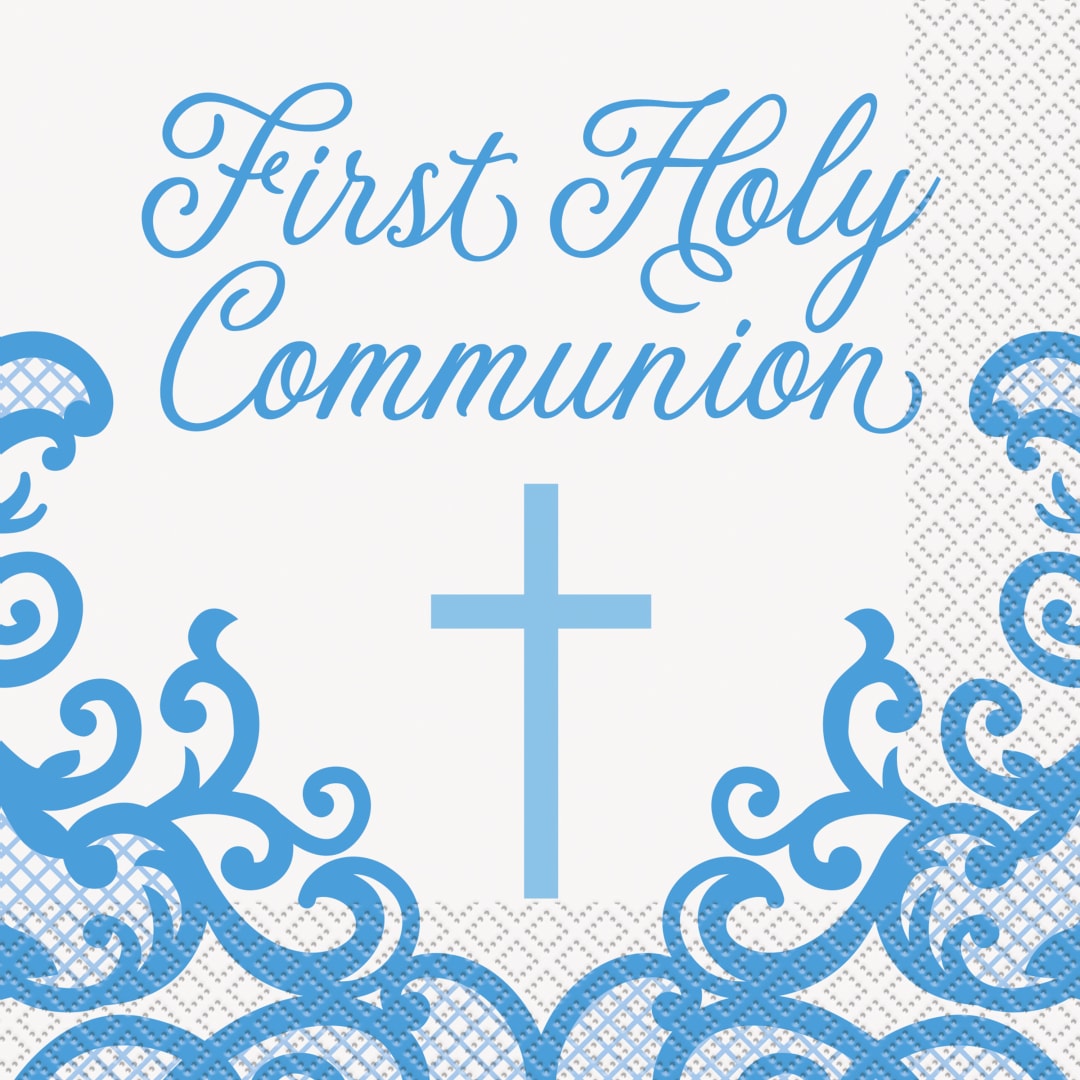 Fancy Blue Cross First Holy Communion Luncheon Napkins, 16ct